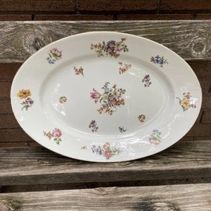 Vtg Michelaud Fres Limoges 15" Oval Platter Dish 1940's ? Floral Cottage Pattern - Picture 1 of 10