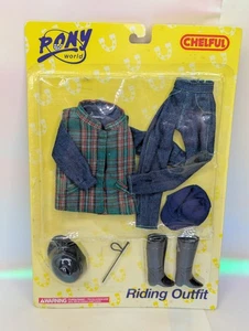 Pony World Blue Jean & Plaid Reitoutfit mit Helm Stiefel Schuhe von Chelful NRFP - Bild 1 von 13