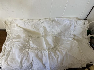 White cotton Eyelet lace pillow shams 2 Shams - Image 1 of 4