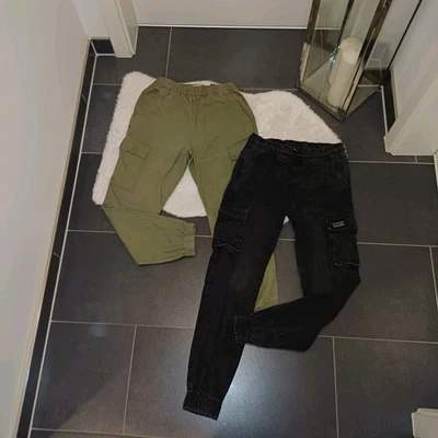 Set pantaloni 152 158 verde nero pantaloni cargo cotone H&M pantaloni jeans ottime condizioni - Immagine 1 di 4