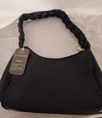 CYHTWSDJ Womens Black Shoulder Hobo Bag with Braided Strap NEW - Image 1 of 4