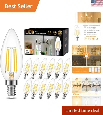 12-Pack Dimmable E12 Candle Shape LED Bulbs, 3000K Soft White, 600LM Brightness - Image 1 of 4