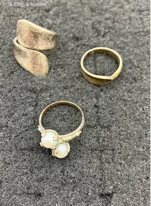 3 Sterling Rings By Pass Pearl & Pinched Waist Various Sizes - Picture 1 of 11
