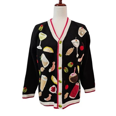 Storybook Knits Cheers Womens Cardigan Sweater Cocktail Party Novelty Medium - Image 1 of 4