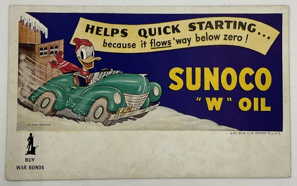 WWII Era Sunoco W Oil Unused Blotter Donald Duck War Bonds Automobilia Disneyana - Image 1 of 4