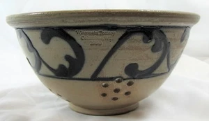 Wisconsin Pottery Strainer Bowl salt glazed MEL 8" Rim Blue design 1990 - Picture 1 of 4