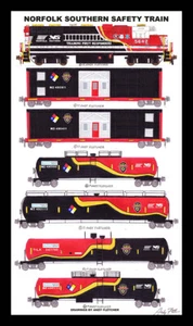 Cartel enmarañado Norfolk Southern Safety Train 12""x18"" firmado por Andy Fletcher - Imagen 1 de 1