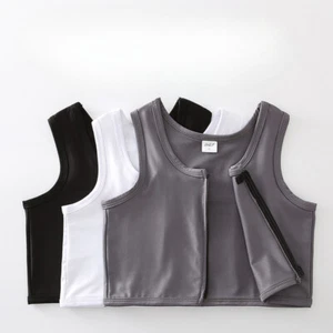 Lady Tomboy Chest Binder Lesbian Breast Bra Vests Crop Top Zip Basic Fashion Tee - Picture 1 of 11