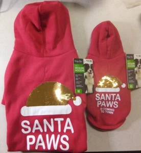 2 Unique Petz. Pet Sequin Dog Hoodie Santa.  Size Medium & X Small. Red Color.  - Picture 1 of 3