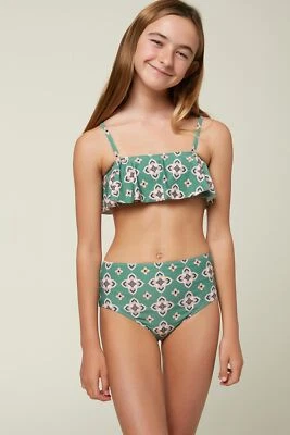O'Neill Niñas 5 Thalia Azulejo Volantes Conjunto 2 Piezas Halter Bikini Traje de Baño Verde Foto 1 de 3