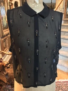 New TOPSHOP Black Sheer Sleeveless Top Blouse, Bead Embellishments, Size 12, L - Picture 1 of 12