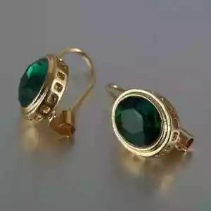 3.0 Ct Oval Simulated Green Emerald Women's Hoops Earring 14k Yellow Gold Plated - Picture 1 of 9