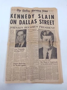 The Dallas Morning News Newspaper Nov 23 1963 Kennedy Slain on Dallas Street - Picture 1 of 10