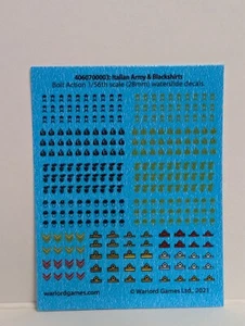 Italian Army & Blackshirts decals Waterslide Bolt Action WWII Axis Warlord Game - Picture 1 of 1
