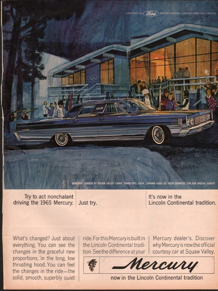 1964 Ford Mercury PRINT AD @ Squaw Valley Lodge Tahoe City, CA Blue '65 Frame it - Imagem 1 de 1