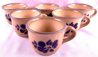 (6) Pfaltzgraff Pottery Folk Art Yorkshire Blue Coffee Mug Tea Cups - Image 1 of 4