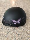 VCAN V5 Cruiser Intricate Butterfly Motorcycle Half Helmet (Flat Black, Small)