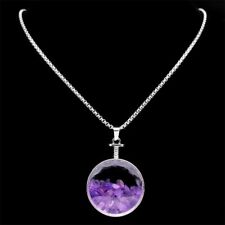 Stainless Steel Amethyst Chip Glass Wish Bottle Necklace