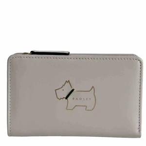 Cartera RADLEY Heritage contorno de perro de cuero gris doble pliegue mediano con bolsa antipolvo - Nueva - Imagen 1 de 5