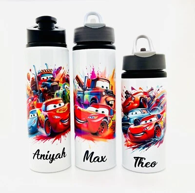 Lightning McQueen Cars Personalised FlipTopStraw Kids Water Sports Bottle School - Image 1 of 4