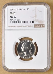 1967 SMS Washington Quarter DDO FS-101 NGC MS67 - Picture 1 of 5
