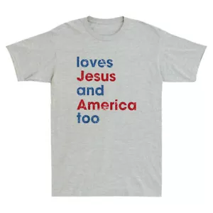 Herren-T-Shirt Love Jesus And America Too lustig patriotisch christlich 4. Juli Retro - Bild 1 von 8