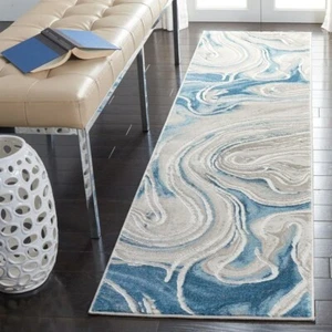 2x9 Cool Blue Runner Rug Abstract Modern Area Indoor Contemporary Carpet Accent - Picture 1 of 7