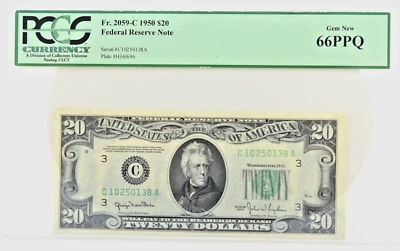 1950 $20 Federal Reserve Note Fr. 2059-C PCGS Gem New 66PPQ - Image 1 of 2