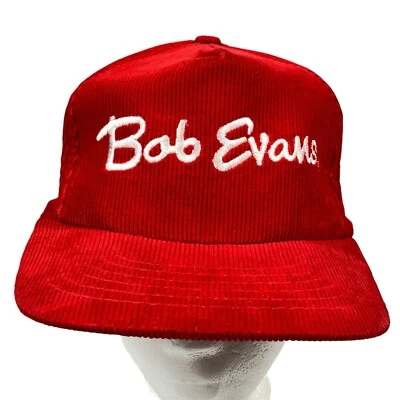 Vintage 90s Bob Evan Snapback Hat Red Corduroy White Embroidery - Image 1 of 4