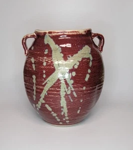 Hand Thrown Art Pottery Fireshadow Signed Vase North Carolina 2004 Rich Red Sage - Picture 1 of 7