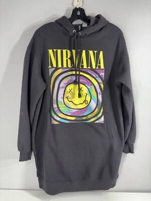 H&M Nirvana Dress Long Sleeve Hoodie Graphic Charcoal Gray Size Medium - Image 1 of 4