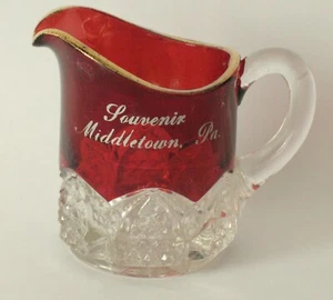 Small Ruby Red Flash Cut Etched Antique Souvenir Handled Mug "Middletown, PA" - Picture 1 of 2