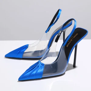 OFERTA SAINT LAURENT Zapatos de salón con cordones Punta Azul Satinado/Claro Talla 37 NUEVO - Imagen 1 de 10
