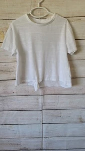 Zara Kids Girls Textured Stripe Knot Tie Front White Tee T-Shirt Top Size 10 - Picture 1 of 3