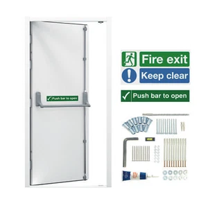 Fire Doors - Emergency Exit Panic Escape Metal Door & Frame - Fitted Push Bar - Picture 1 of 15