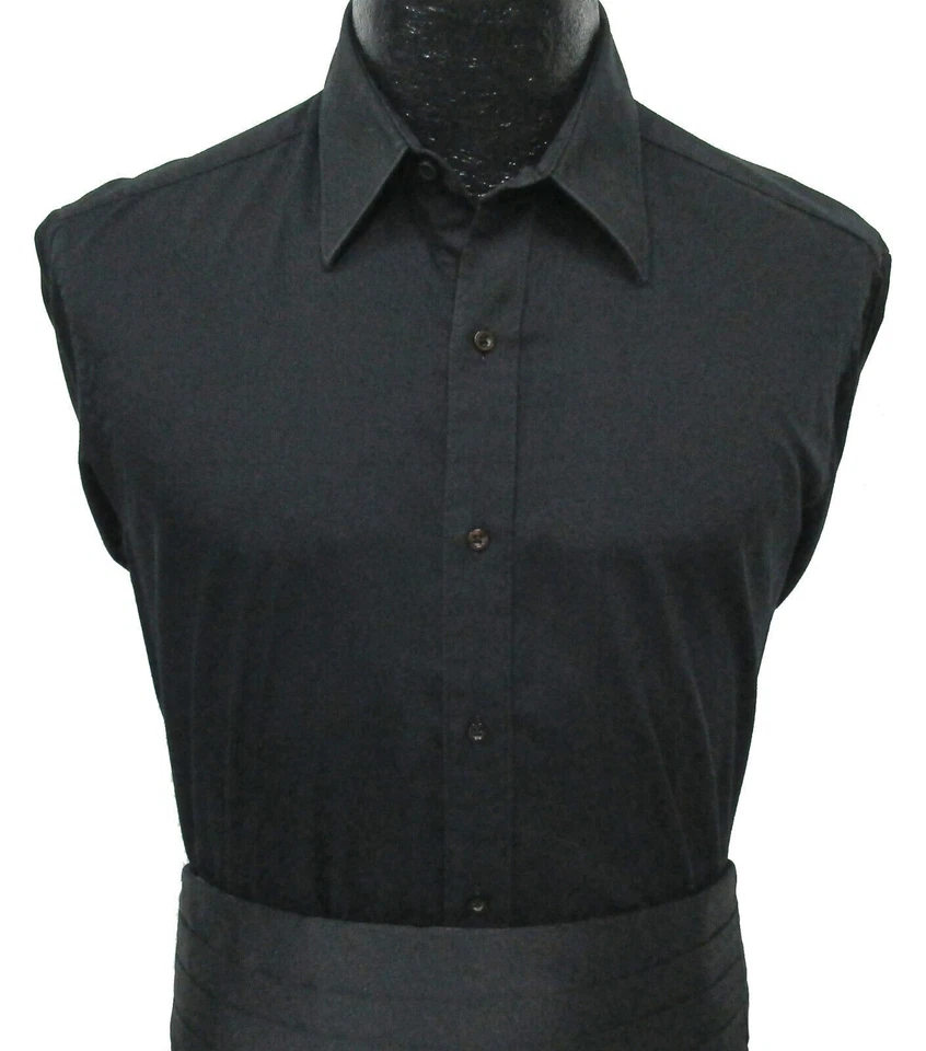 All Sizes Men's Black Tuxedo Dress Shirt Laydown Collar Wedding Prom Cheap - Image 1 of 4