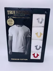 T-shirt girocollo True Religion uomo grandi confezione da 3+1 cotone premium camicie bianche - Foto 1 di 3
