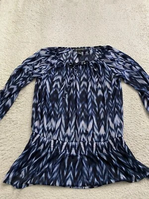 INC International Concepts Women Geometric Sheer Long Sleeve Blouse Size M - Image 1 of 4