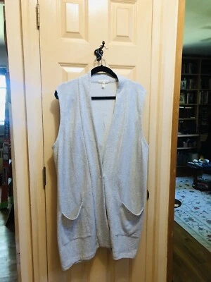 Algodón Orgánico 34.5” Largo Chaleco Plumero Túnica Encubrimiento Eileen Fisher XL Gris Claro Foto 1 de 4