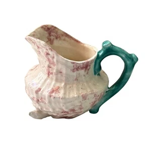 Great Bay Pottery Handcrafted Pink Spongeware Creamer Pitcher with Green Handle - Picture 1 of 11
