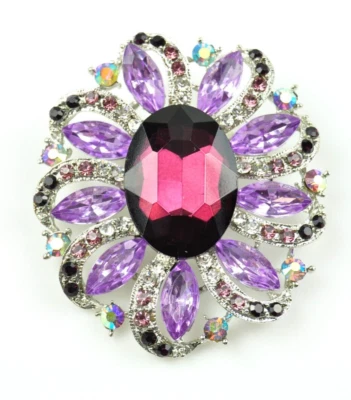 Broches de estrás de cristal púrpura alfileres tono plata novia mujer joyería regalo Foto 1 de 4