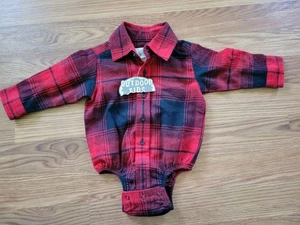 Outdoor Kids Red Plaid Flannel Long Sleeve Collar Infant One-Piece Bodysuit 3-6M - Picture 1 of 5