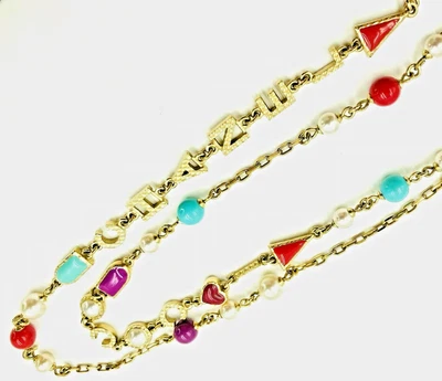 CHANEL Necklace Turquoise Red Gold plated Pearl Quilting 2017 Spring CC - Image 1 of 4