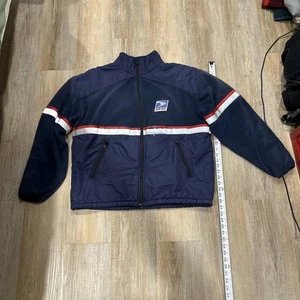 Giacca da lavoro USPS vintage XL baggy full zip pile blu navy riflettente - Foto 1 di 24