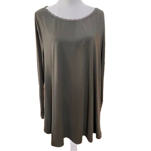 Top túnica elástica verde oliva Lane Bryant 18/20 manga larga ribete de encaje redondo - Imagen 1 de 4