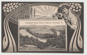 Schuylkill vom Point Lookout Reading PA Jugendstil Dame malerisch s/w Postkarte DB - Bild 1 von 2
