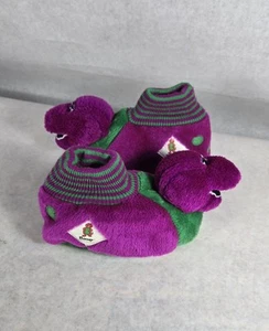 Vintage 1993 Barney Slippers Toddler Kids Size 11 - 12 XL Purple Plush Slippers - Picture 1 of 9