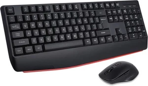 Wireless Keyboard and Mouse Combo, 2.4G Full-Size Ergonomic Black red  - Picture 1 of 7