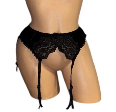 Cinturón Liguero VICTORIA’S SECRET Negro Brillante Satinado Encaje Nylon S Foto 1 de 4