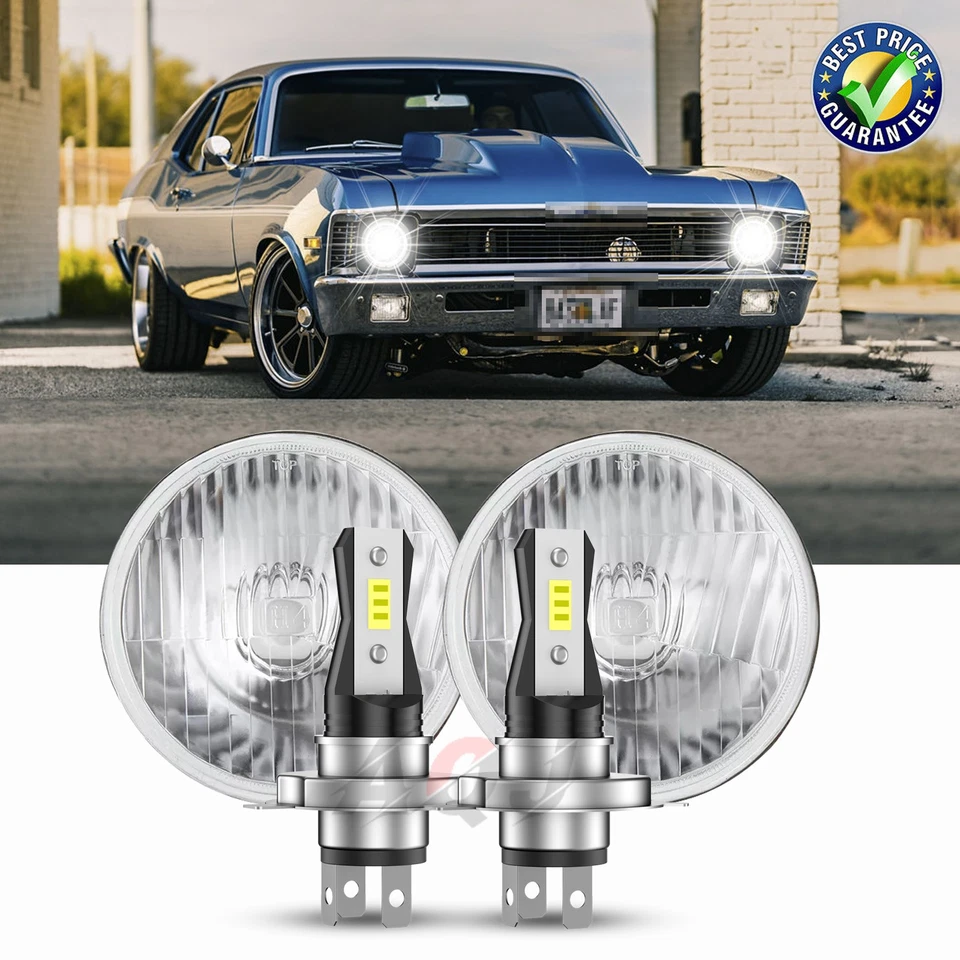 Dot Approved 7" inch Round Led Headlight High-Low Beam for Chevy II/Nova 1969-79 - Image 1 of 4